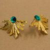 Leaf Design Stud with Dark Green Stones