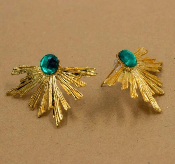 Leaf Design Stud with Dark Green Stones