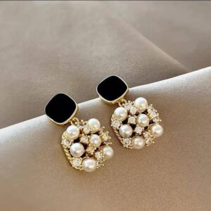 Gold Plated Black & Blue Earring