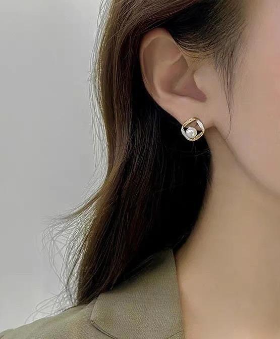 Gold Plated Square Pearl Earring