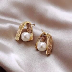 Gold Plated V Shape Pearl Stud